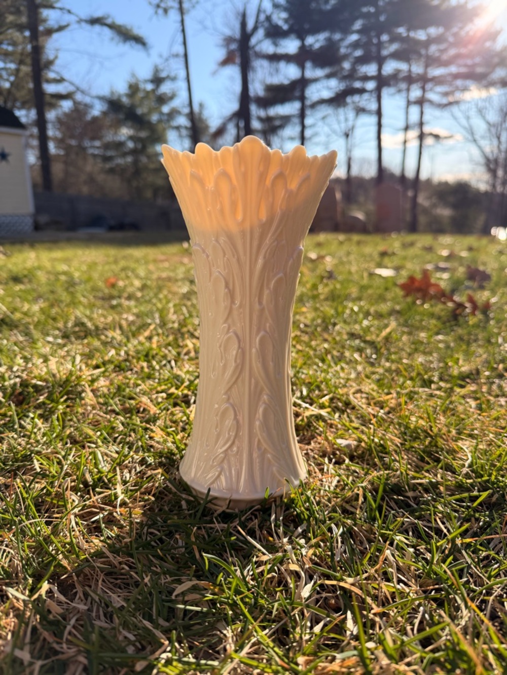 Lenox Ivory Ruffled Top Embossed Porcelain Vase